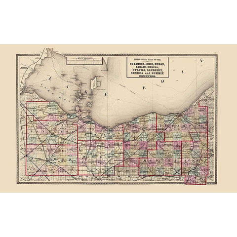 Ohio North Ohio - Walling 1872 Black Modern Wood Framed Art Print by Walling