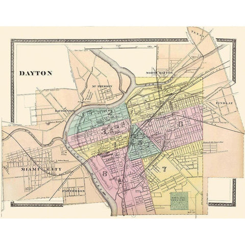 Dayton Ohio - Walling 1876 Black Modern Wood Framed Art Print by Walling