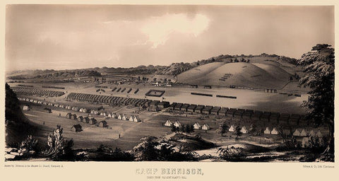 Camp Dennison Ohio - Gibson 1860 Black Ornate Wood Framed Art Print with Double Matting by Gibson