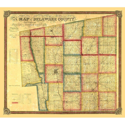 Delaware County Ohio - Eaton 1849 Gold Ornate Wood Framed Art Print with Double Matting by Eaton