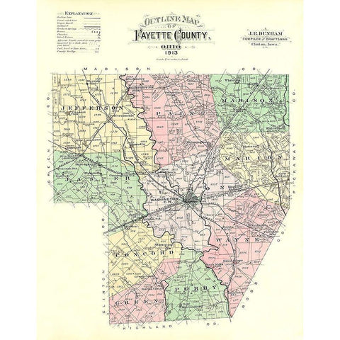 Fayette Ohio - Dunham 1913 White Modern Wood Framed Art Print by Dunham