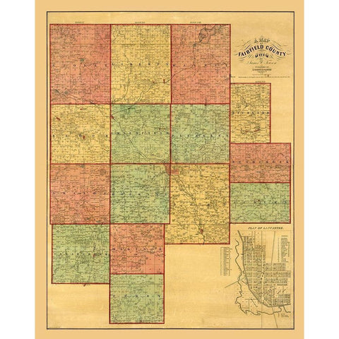 Fairfield County Ohio - Touson 1848 Gold Ornate Wood Framed Art Print with Double Matting by Touson