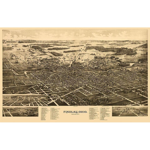 Findlay Ohio - Norris 1889 Gold Ornate Wood Framed Art Print with Double Matting by Norris