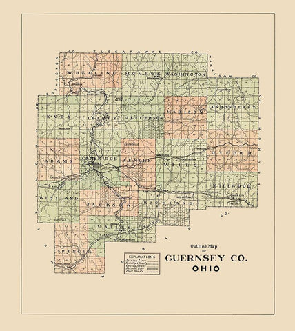 Guernsey Ohio - 1902 Black Ornate Wood Framed Art Print with Double Matting by Unknown
