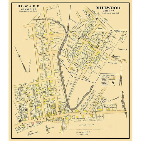 Howard, Millwood Ohio Landowner - Caldwell 1896 Gold Ornate Wood Framed Art Print with Double Matting by Caldwell