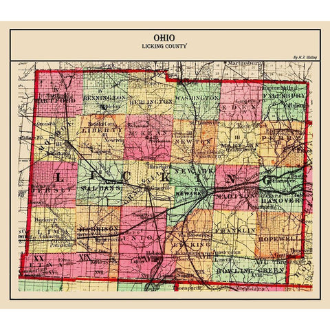 Licking Ohio - Walling 1872 White Modern Wood Framed Art Print by Walling