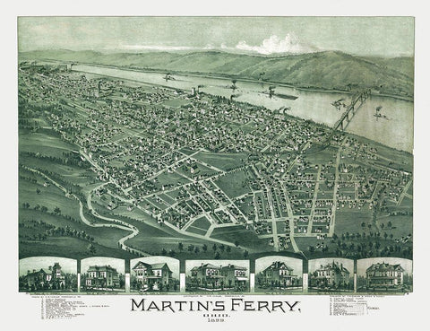 Martins Ferry Ohio - Fowler 1899 Black Ornate Wood Framed Art Print with Double Matting by Fowler