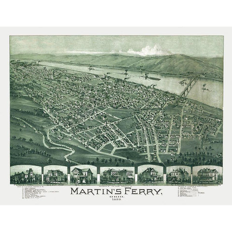 Martins Ferry Ohio - Fowler 1899 White Modern Wood Framed Art Print by Fowler