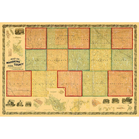 Mahoning County Ohio - Canfield 1860 Black Modern Wood Framed Art Print with Double Matting by Canfield