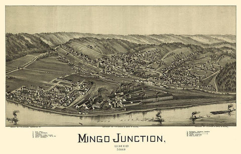 Mingo Junction Ohio - Moyer 1899 Black Ornate Wood Framed Art Print with Double Matting by Moyer