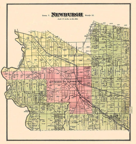 Newburgh Ohio Landowner - Titus 1874 Black Ornate Wood Framed Art Print with Double Matting by Titus