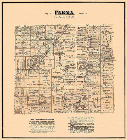 Parma Ohio Landowner - Titus 1876 Black Ornate Wood Framed Art Print with Double Matting by Titus