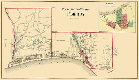 Pomeroy, New Haven Ohio Landowner - Hayes 1877 Black Ornate Wood Framed Art Print with Double Matting by Hayes