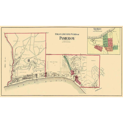 Pomeroy, New Haven Ohio Landowner - Hayes 1877 Black Modern Wood Framed Art Print by Hayes