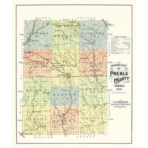 Preble Ohio - Dunham 1912 Gold Ornate Wood Framed Art Print with Double Matting by Dunham