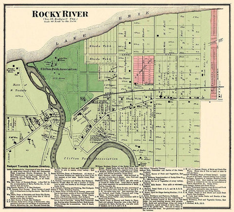 Rocky River Ohio Landowner - Titus 1876 Black Ornate Wood Framed Art Print with Double Matting by Titus