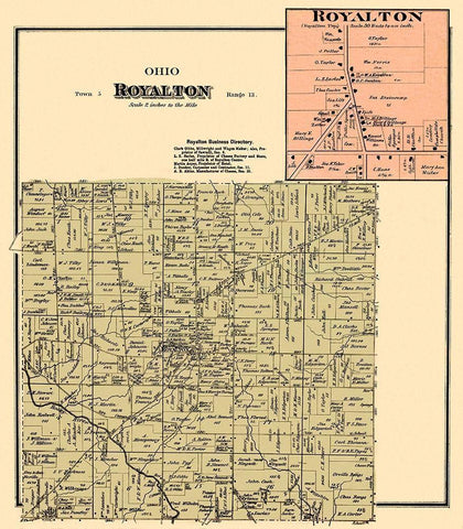 Royalton Ohio Landowner - Titus 1876 Black Ornate Wood Framed Art Print with Double Matting by Titus