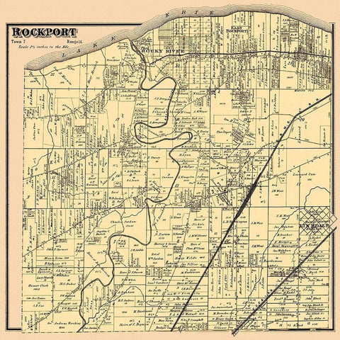 Rockport Ohio Landowner - Titus 1876 Black Ornate Wood Framed Art Print with Double Matting by Titus