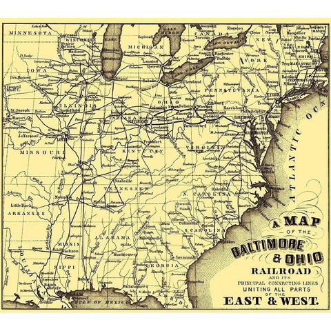 Baltimore and Ohio Railroad - Hoen 1860 Black Modern Wood Framed Art Print with Double Matting by Hoen
