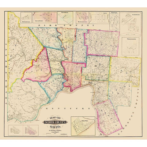 Scioto Ohio - Barton 1875 Gold Ornate Wood Framed Art Print with Double Matting by Barton