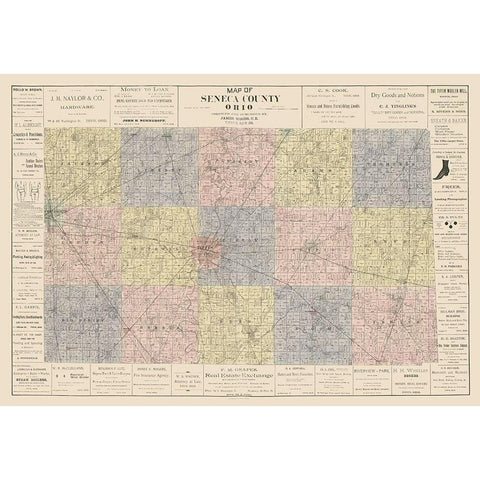 Seneca County Ohio - Woods 1896 Black Modern Wood Framed Art Print with Double Matting by Woods