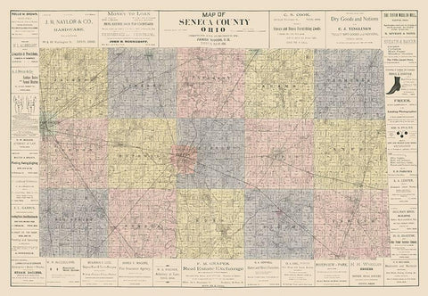 Seneca County Ohio - Woods 1896 Black Ornate Wood Framed Art Print with Double Matting by Woods