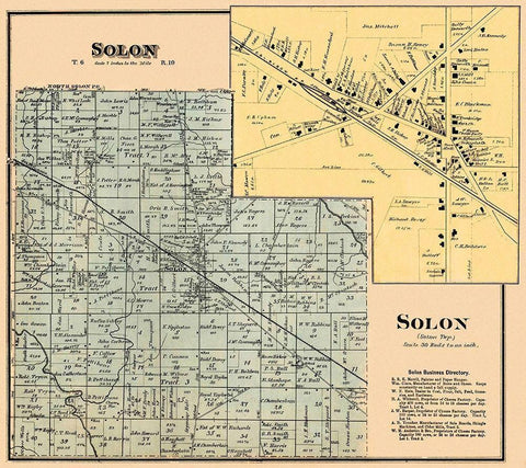 Solon Ohio Landowner - Titus 1876 Black Ornate Wood Framed Art Print with Double Matting by Titus