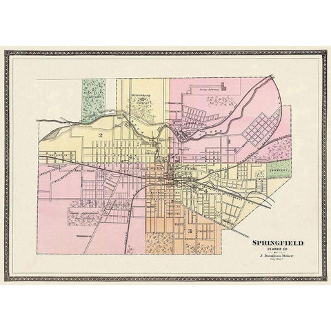Springfield Ohio - Moler 1872 Black Modern Wood Framed Art Print with Double Matting by Moler