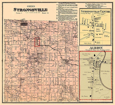 Strongsville Ohio Landowner - Titus 1876 Black Ornate Wood Framed Art Print with Double Matting by Titus