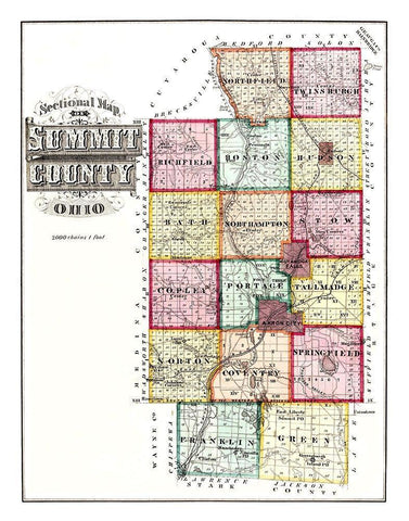 Summit Ohio - 1874 Black Ornate Wood Framed Art Print with Double Matting by Unknown