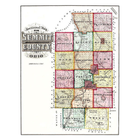 Summit Ohio - 1874 Gold Ornate Wood Framed Art Print with Double Matting by Unknown