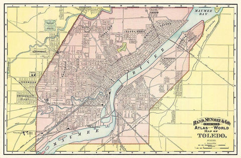 Toledo Ohio - Rand McNally 1897 Black Ornate Wood Framed Art Print with Double Matting by Rand McNally
