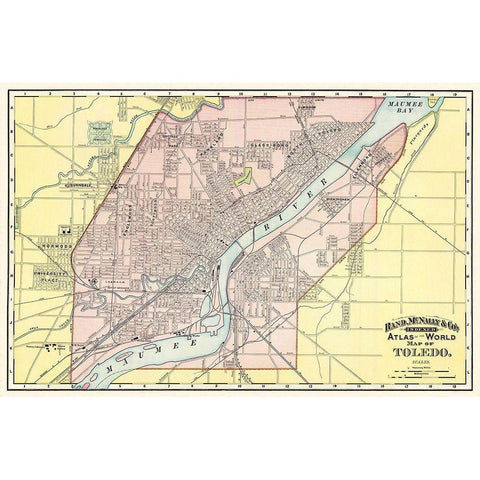 Toledo Ohio - Rand McNally 1897 White Modern Wood Framed Art Print by Rand McNally