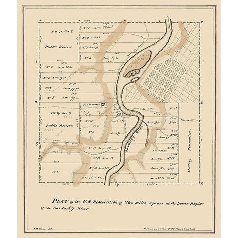 Two Miles Square Ohio - Williams 1817 Gold Ornate Wood Framed Art Print with Double Matting by Williams