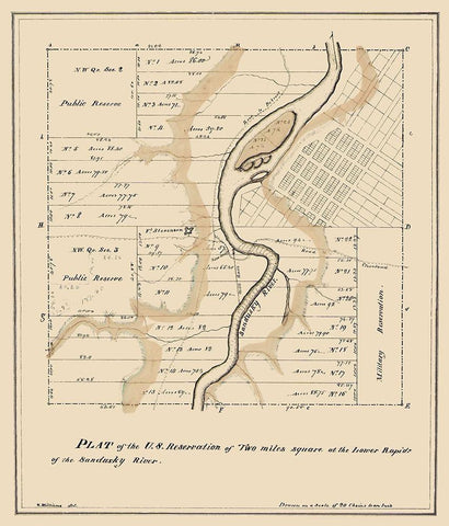 Two Miles Square Ohio - Williams 1817 Black Ornate Wood Framed Art Print with Double Matting by Williams