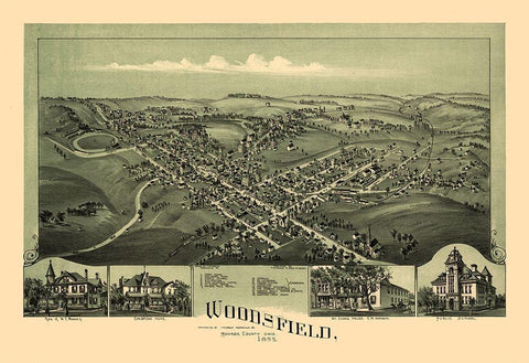 Woodsfield Ohio - Fowler 1899 Black Ornate Wood Framed Art Print with Double Matting by Fowler