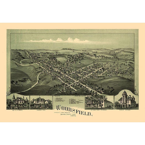 Woodsfield Ohio - Fowler 1899 Gold Ornate Wood Framed Art Print with Double Matting by Fowler