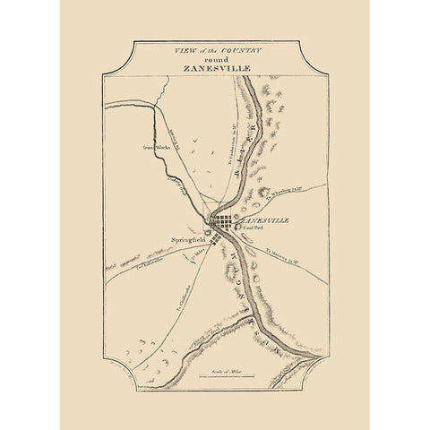 Zanesville Ohio - Melish 1812 White Modern Wood Framed Art Print by Melish
