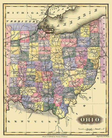 Ohio - Lucas 1823 Black Ornate Wood Framed Art Print with Double Matting by Lucas