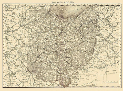 Ohio - Rand McNally 1879 Black Ornate Wood Framed Art Print with Double Matting by Rand McNally