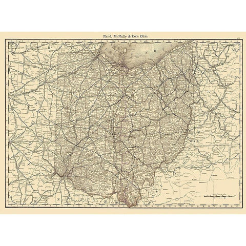 Ohio - Rand McNally 1879 Black Modern Wood Framed Art Print by Rand McNally