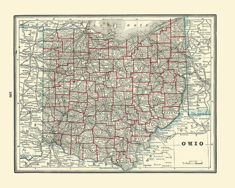 Ohio - Rathbun 1893 Black Ornate Wood Framed Art Print with Double Matting by Rathbun
