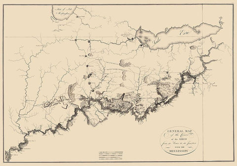 Ohio River - Collot 1796 Black Ornate Wood Framed Art Print with Double Matting by Collot
