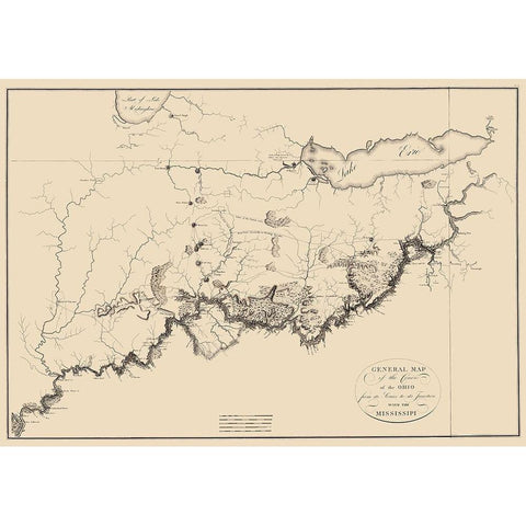 Ohio River - Collot 1796 Black Modern Wood Framed Art Print with Double Matting by Collot