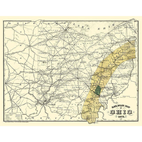 Ohio Railroads - Gray 1873 Black Modern Wood Framed Art Print with Double Matting by Gray