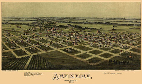 Ardmore Oklahoma - Fowler 1891 Black Ornate Wood Framed Art Print with Double Matting by Fowler
