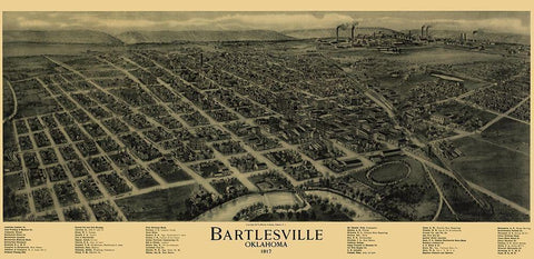 Bartlesville Oklahoma - Fowler 1917 Black Ornate Wood Framed Art Print with Double Matting by Fowler