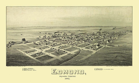 Edmond Oklahoma - Fowler 1891 Black Ornate Wood Framed Art Print with Double Matting by Fowler