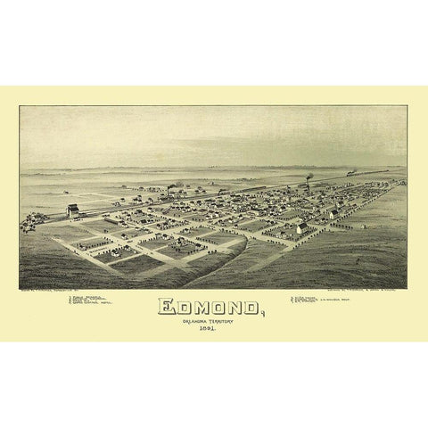 Edmond Oklahoma - Fowler 1891 Black Modern Wood Framed Art Print by Fowler