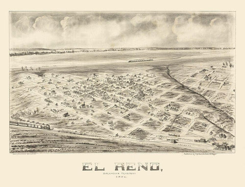 El Reno Oklahoma - Fowler 1891 Black Ornate Wood Framed Art Print with Double Matting by Fowler